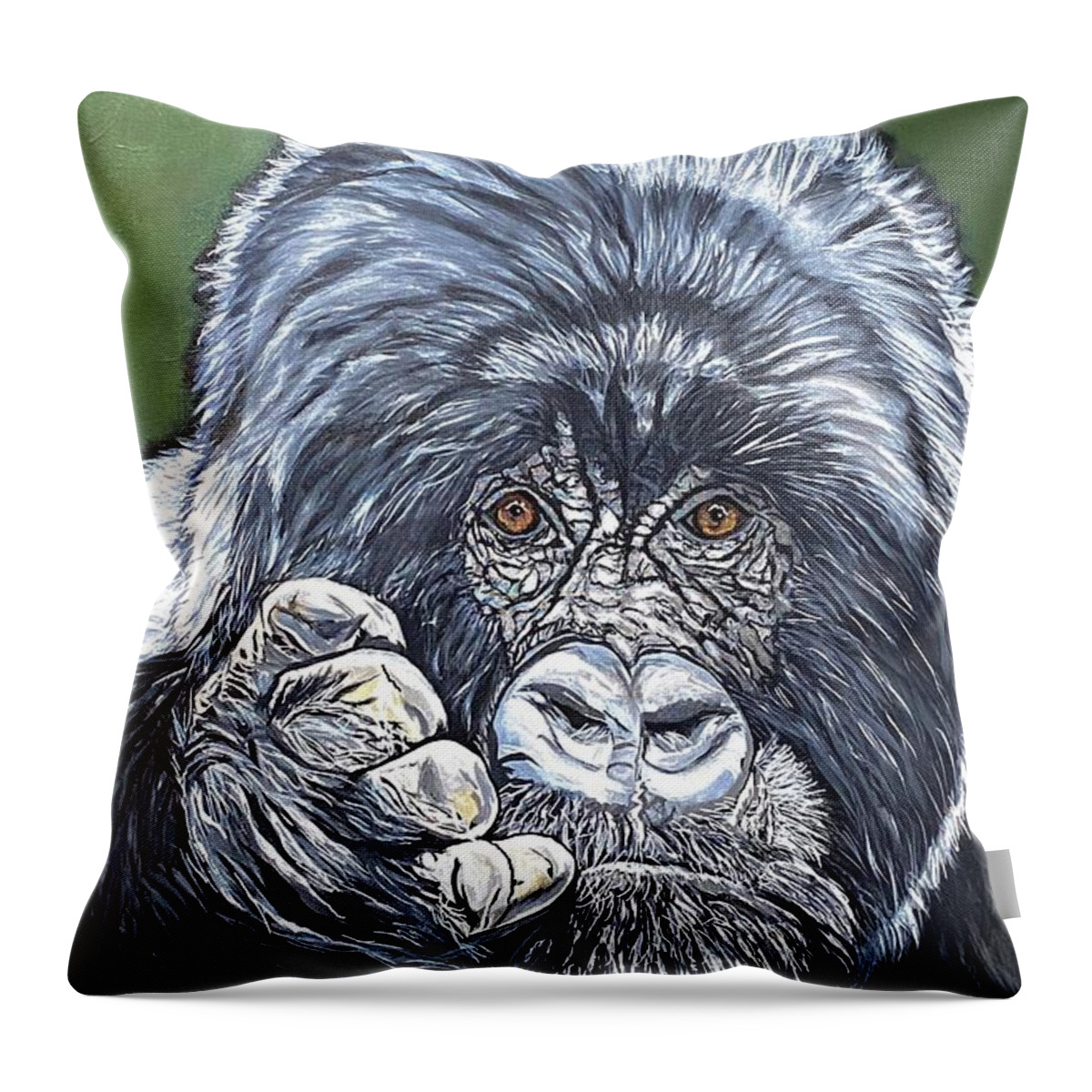  Throw Pillow featuring the painting Silverback Gorilla-Gentle Giant by Bill Manson