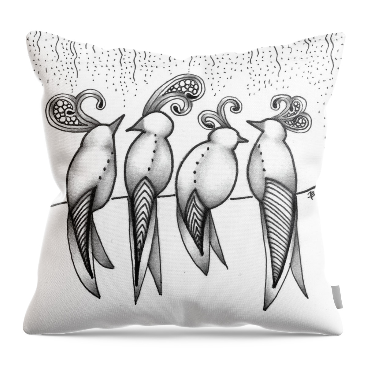 Birds Throw Pillow featuring the drawing Singin' in the Rain by Jan Steinle