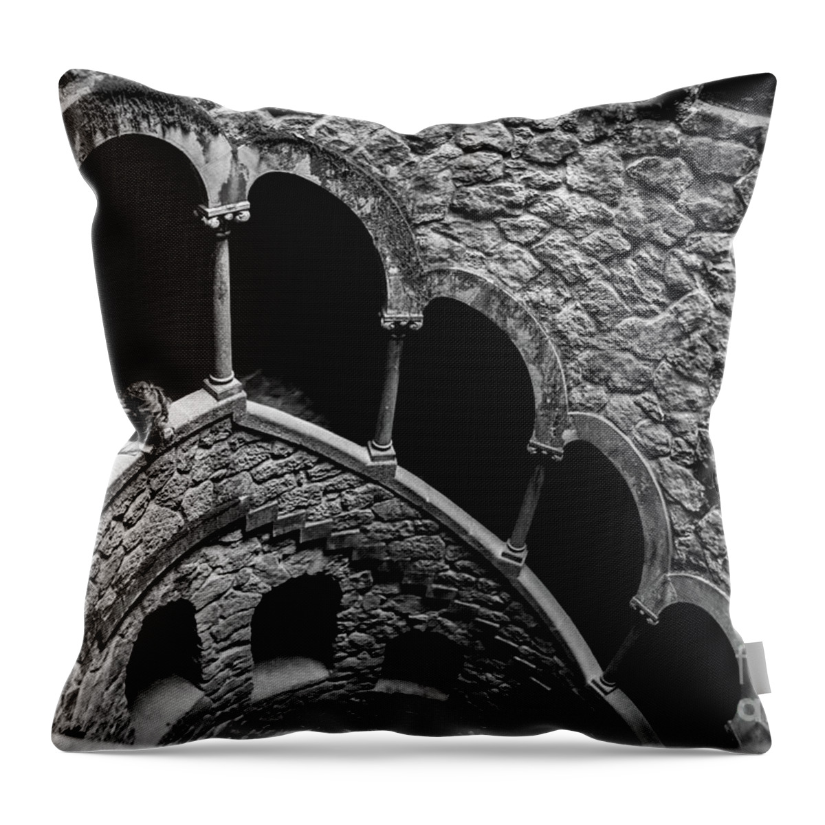 Black And White Throw Pillow featuring the photograph Sintra Tower by Naomi Maya