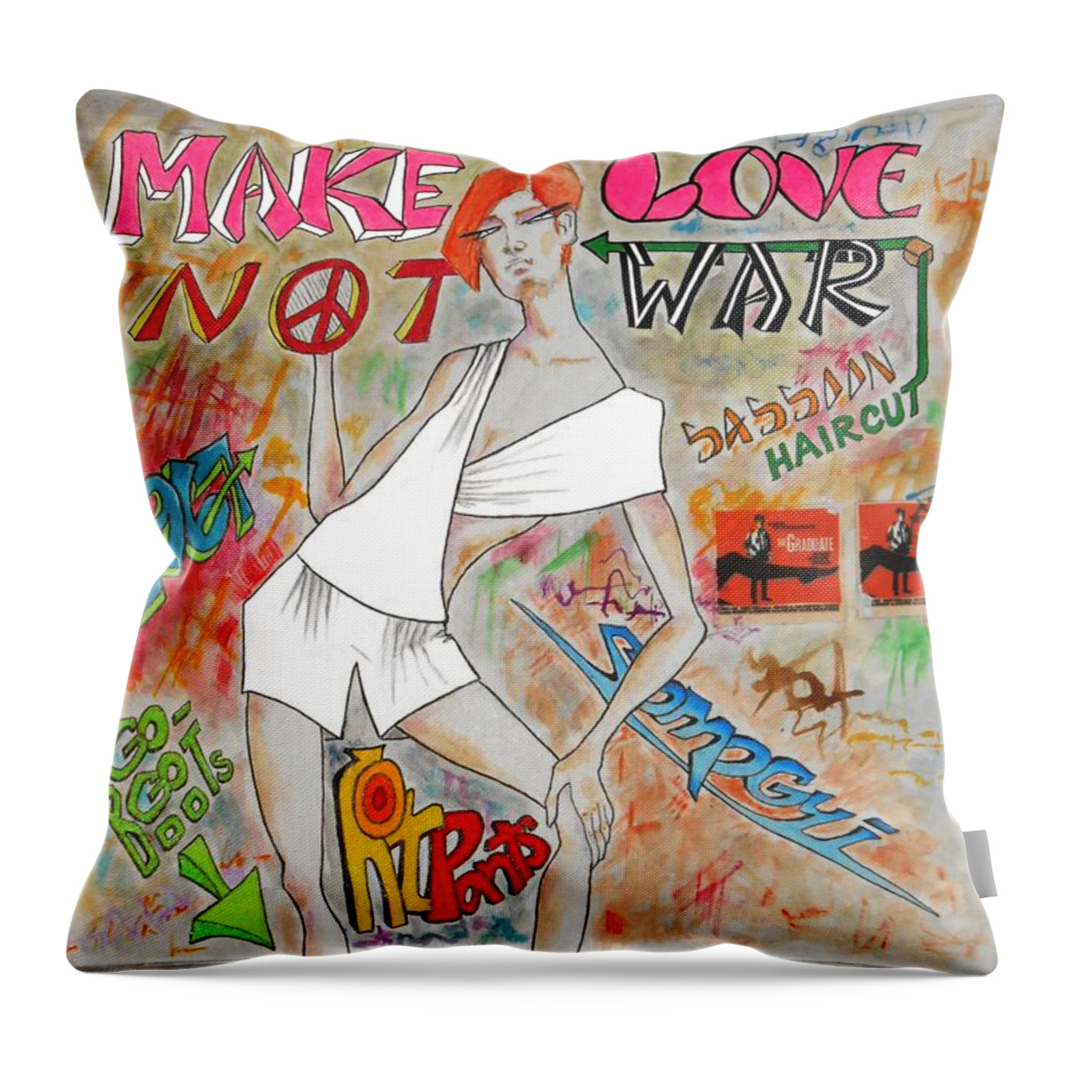 Hotpants Throw Pillow featuring the painting Sixties Redhead No. 5 by Jayne Somogy