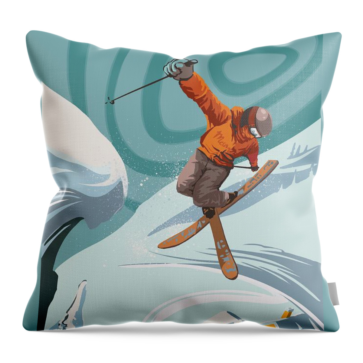 Skiing Throw Pillow featuring the painting Ski Freestyler by Sassan Filsoof