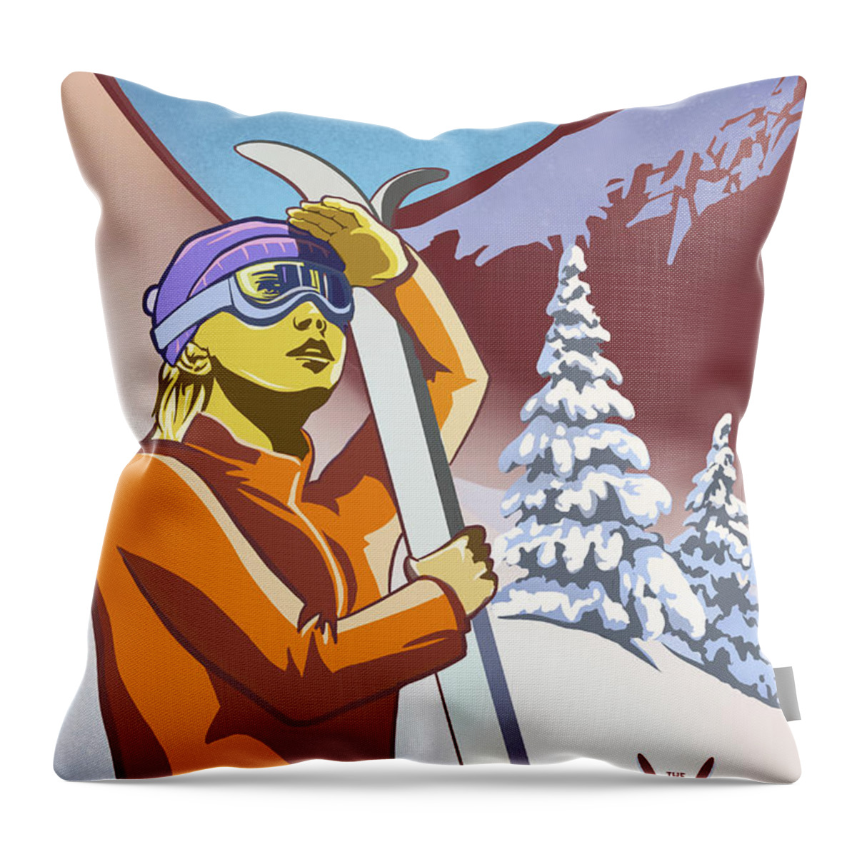 Retro Ski Poster Throw Pillow featuring the painting Ski the Rocky Mountains by Sassan Filsoof