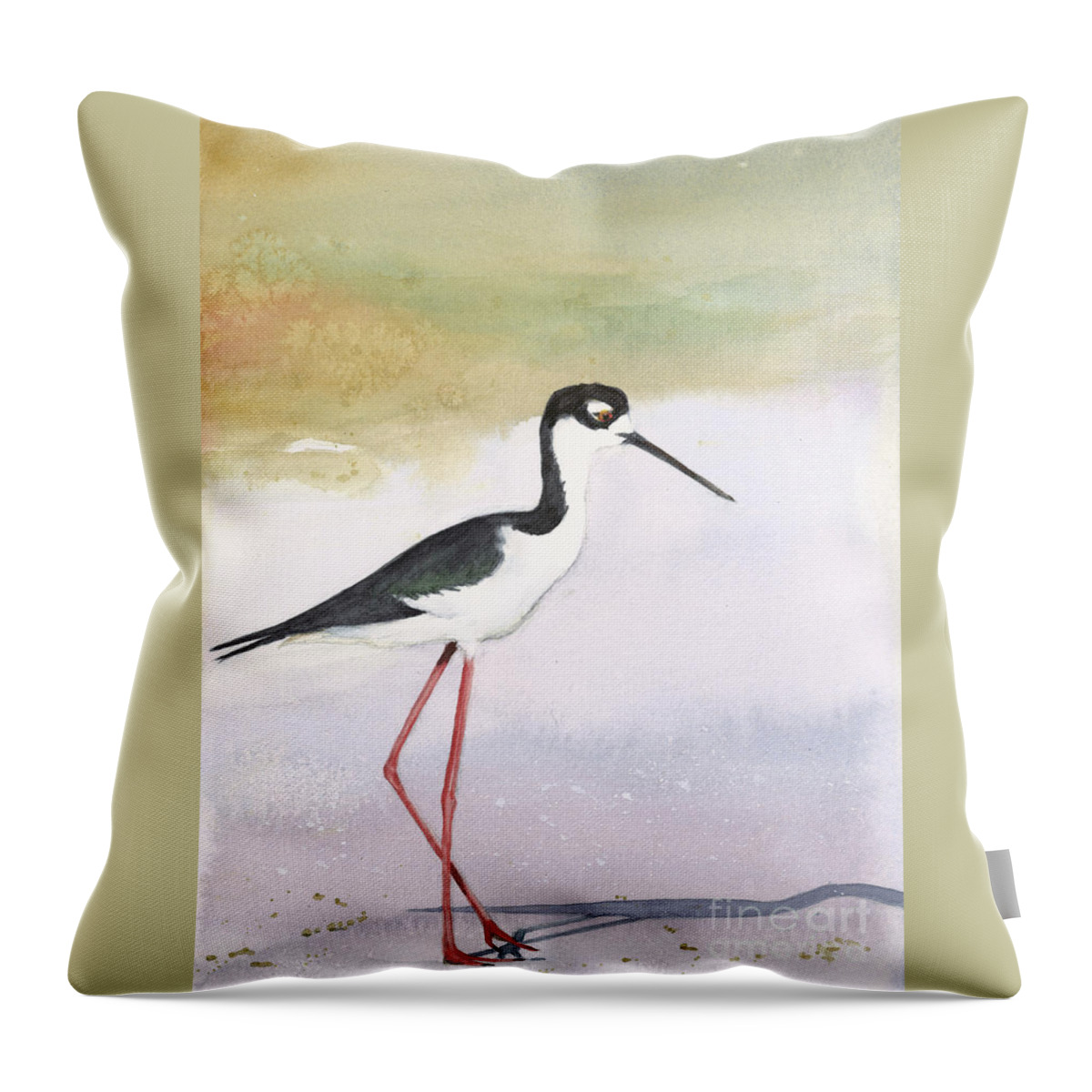 Bird Black Necked Stilt Throw Pillow featuring the painting Skinny Legs by Vicki B Littell