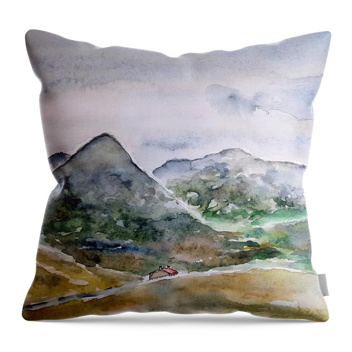 Watercolor Throw Pillow featuring the painting Skye Valley by John Klobucher