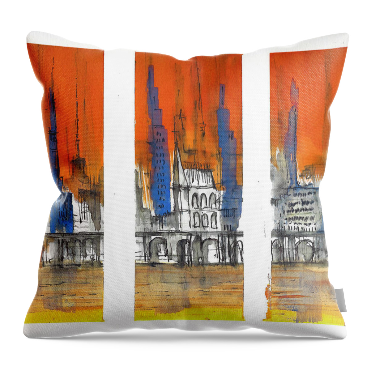City Throw Pillow featuring the mixed media Skyline 1128 by Jason Nicholas