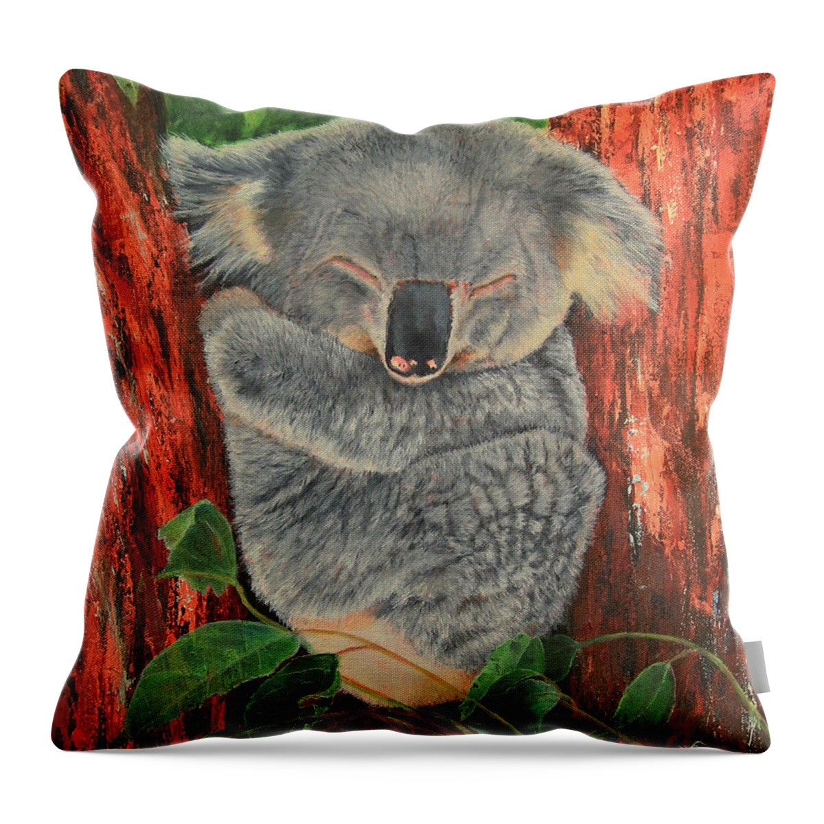 Koala Throw Pillow featuring the painting Sleeping Koala by Jeanette French