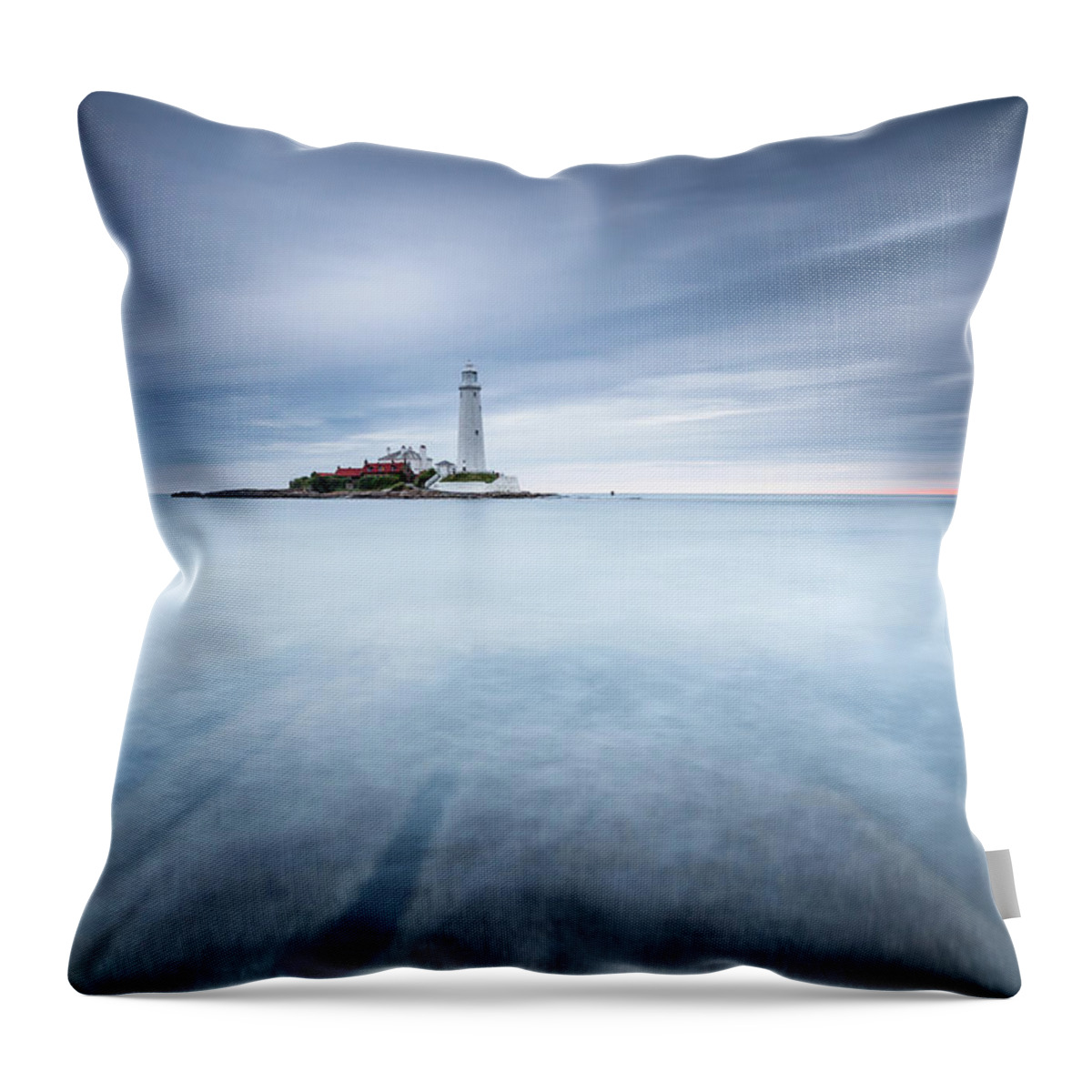 St Mary's Lighthouse Throw Pillow featuring the photograph Sliver - St Mary's Lighthouse by Anita Nicholson