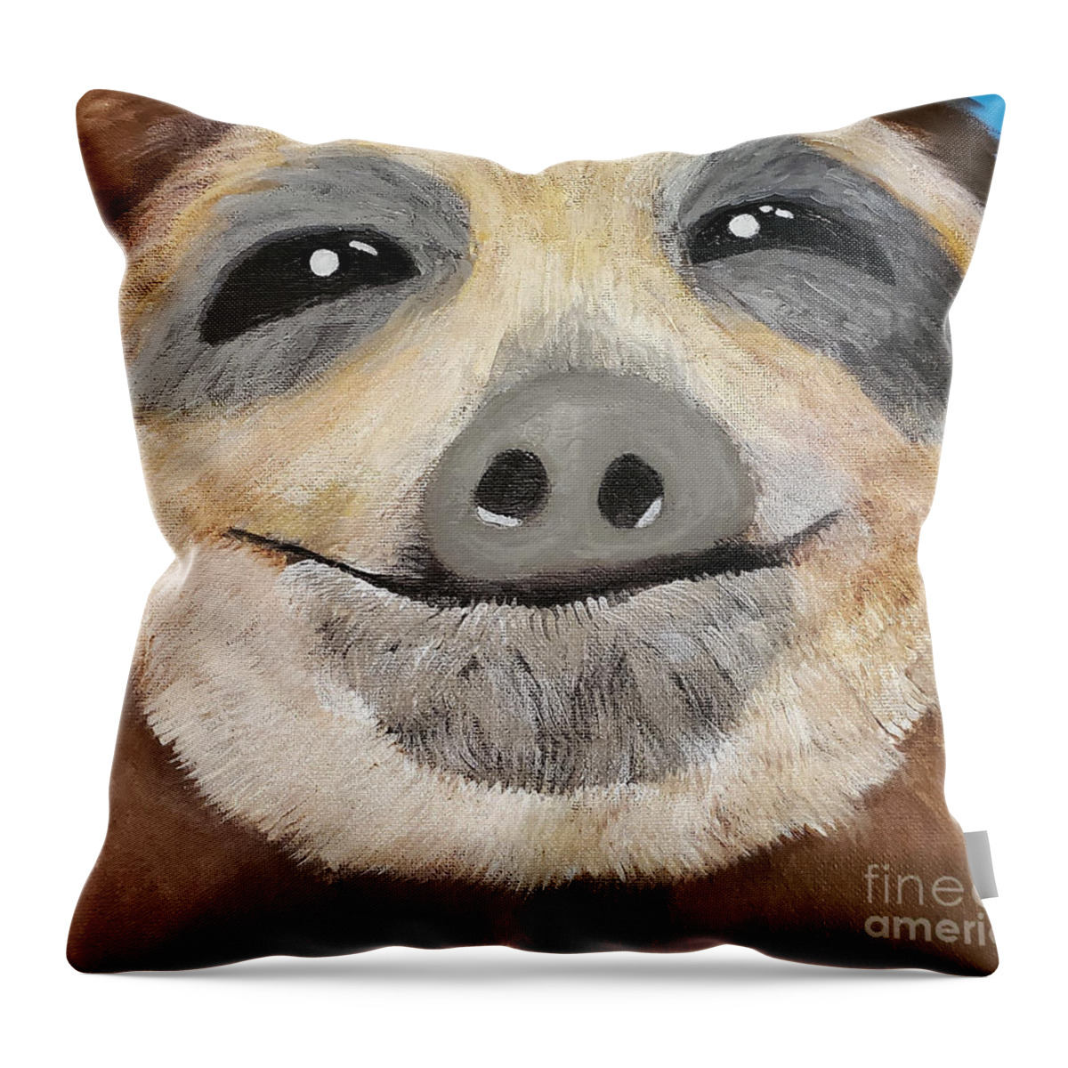 Newby Throw Pillow featuring the painting Sloth Face by Cindy's Creative Corner