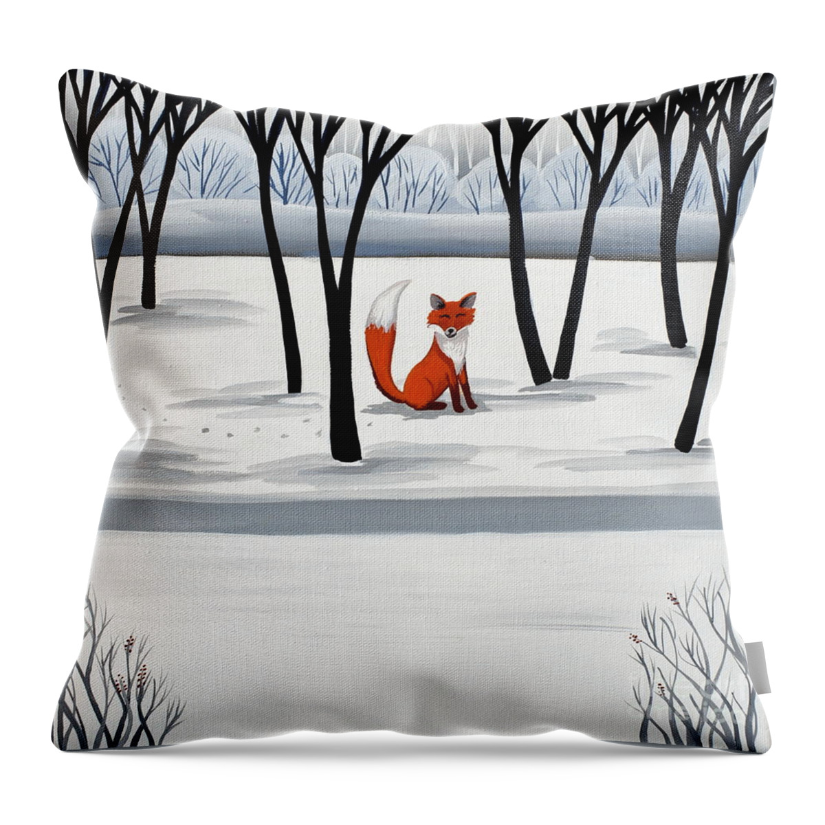 Fox Throw Pillow featuring the painting Smiling Fox  woodland animal cute by Debbie Criswell