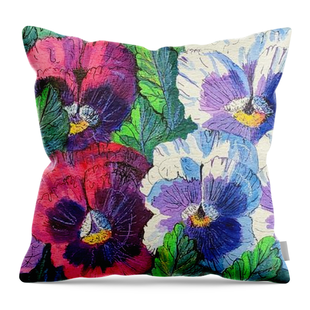 Pansies Throw Pillow featuring the painting Smiling Pansies by Diane Phalen