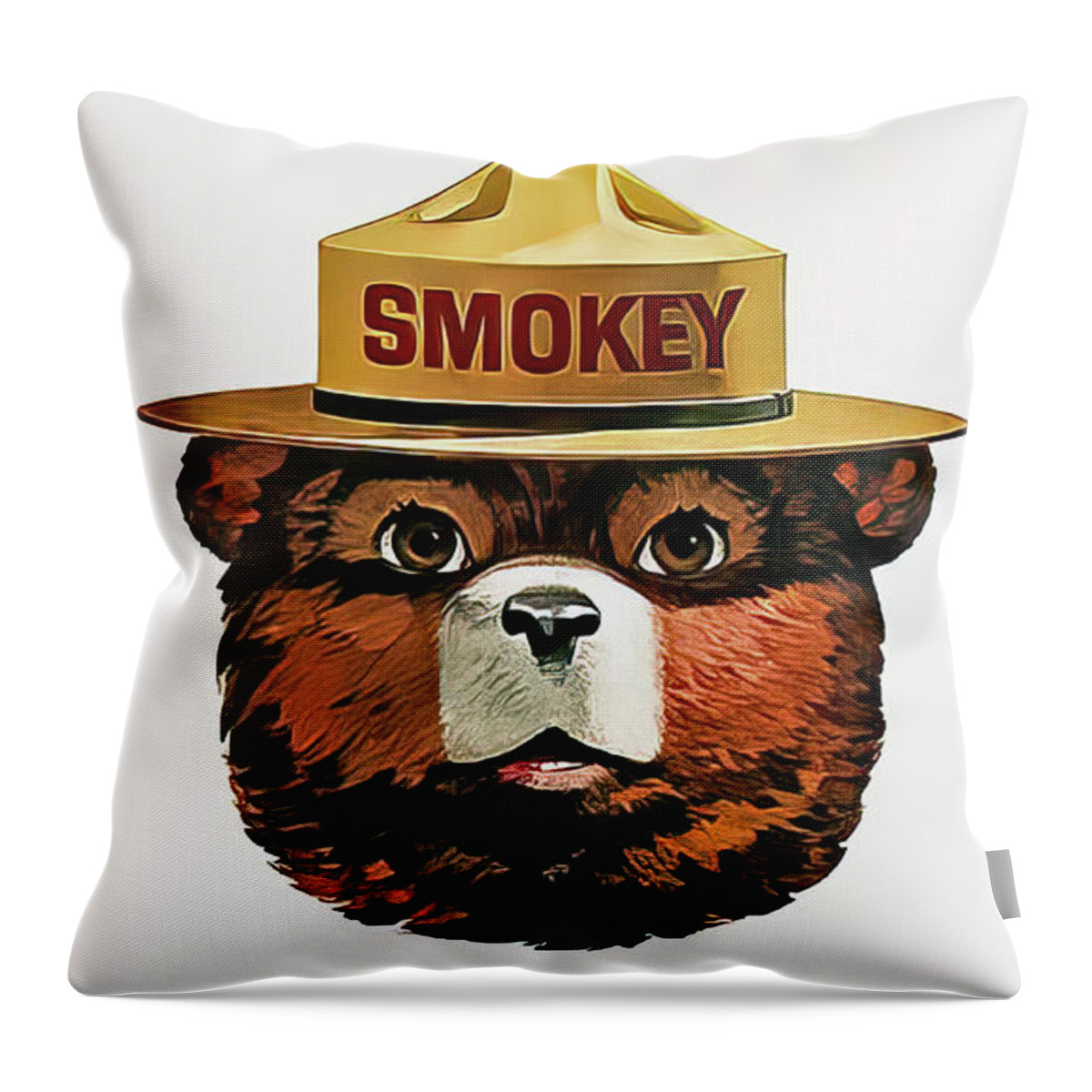 Smokey Throw Pillow featuring the drawing Smokey the Bear Fire Prevention by M G Whittingham