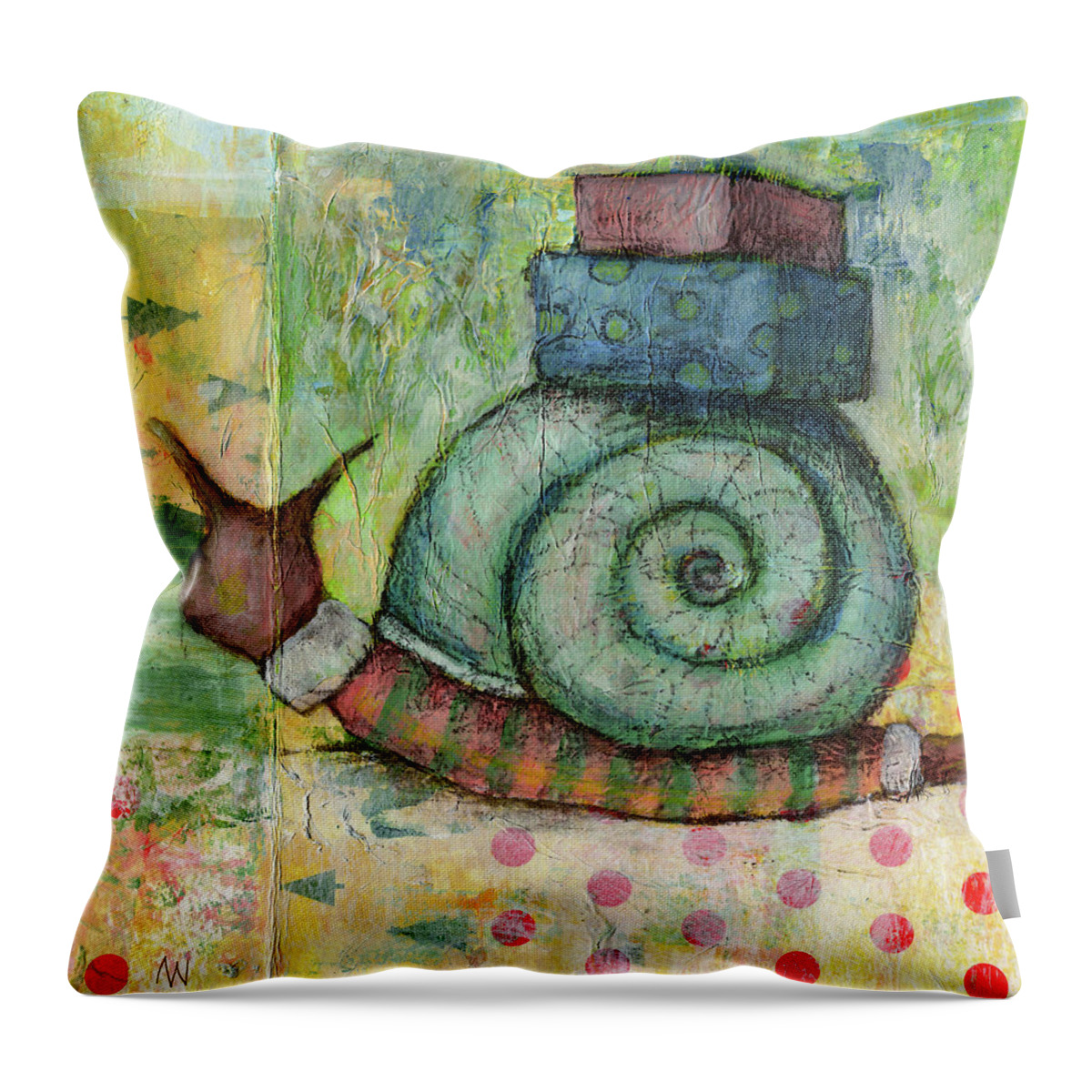 Snail Throw Pillow featuring the mixed media Snail Mail by AnneMarie Welsh
