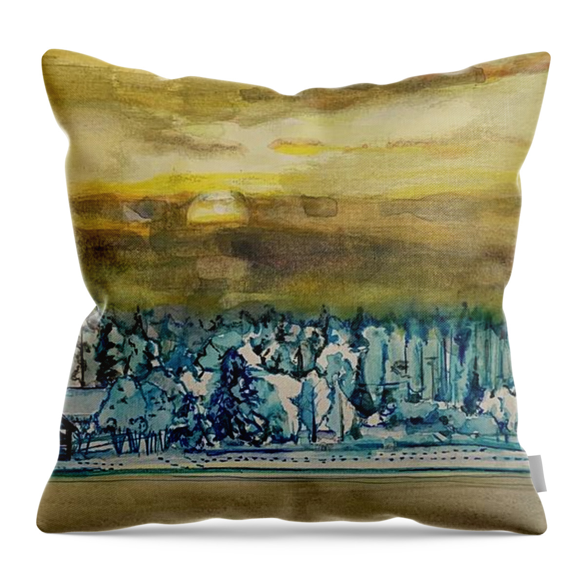 Landscape Throw Pillow featuring the painting Snow Chill by Try Cheatham