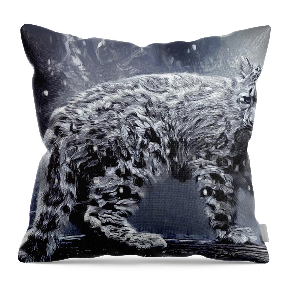 Leopard Throw Pillow featuring the digital art Snow Leopard by Pennie McCracken