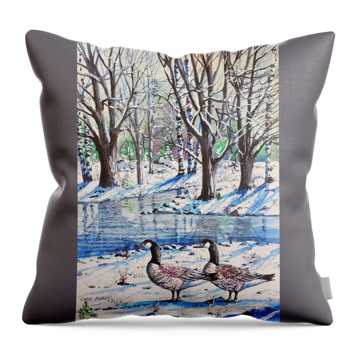 Snow Throw Pillow featuring the painting Snow Reflections by Diane Phalen