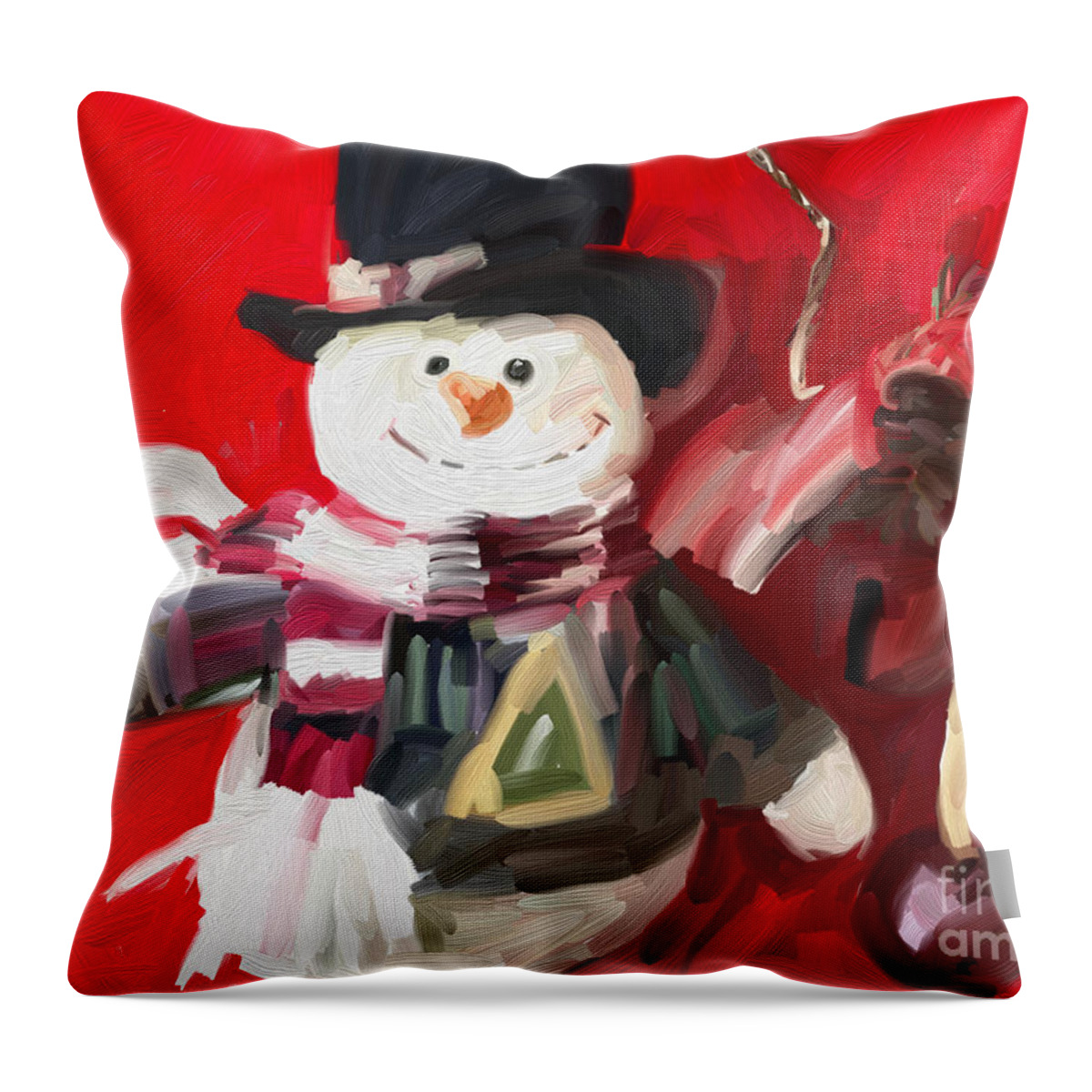 Snowman Christmas Ornament Art Throw Pillow featuring the digital art Snowman Christmas Ornament Art by Patricia Awapara