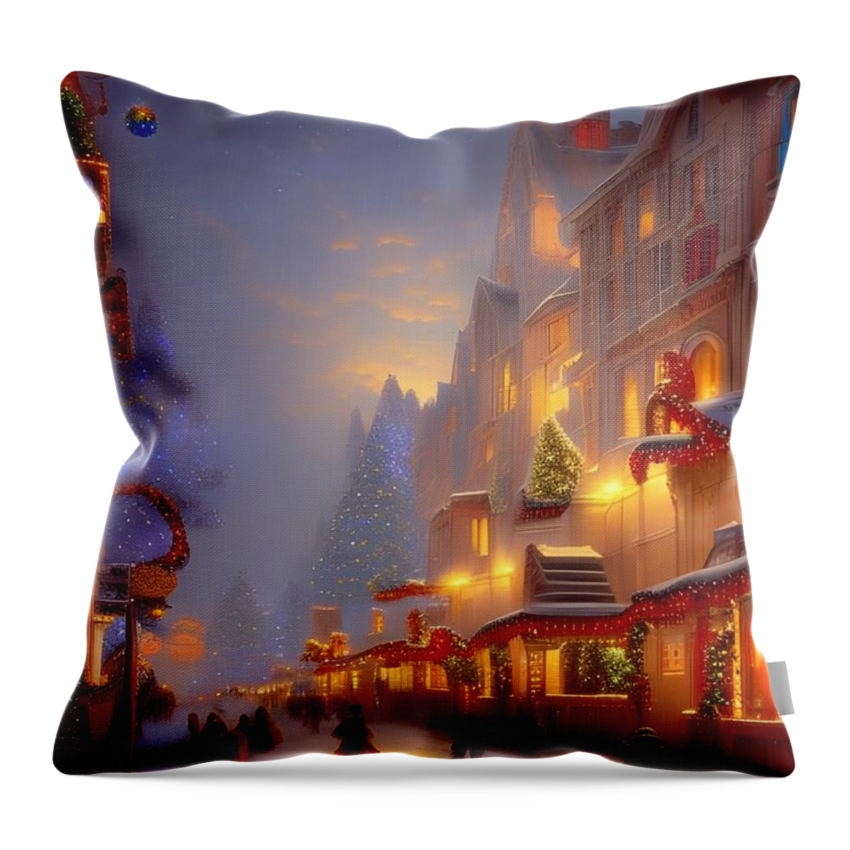 Digital Christmas Snow Shopping Throw Pillow featuring the digital art Snowy Christmas Shopping by Beverly Read