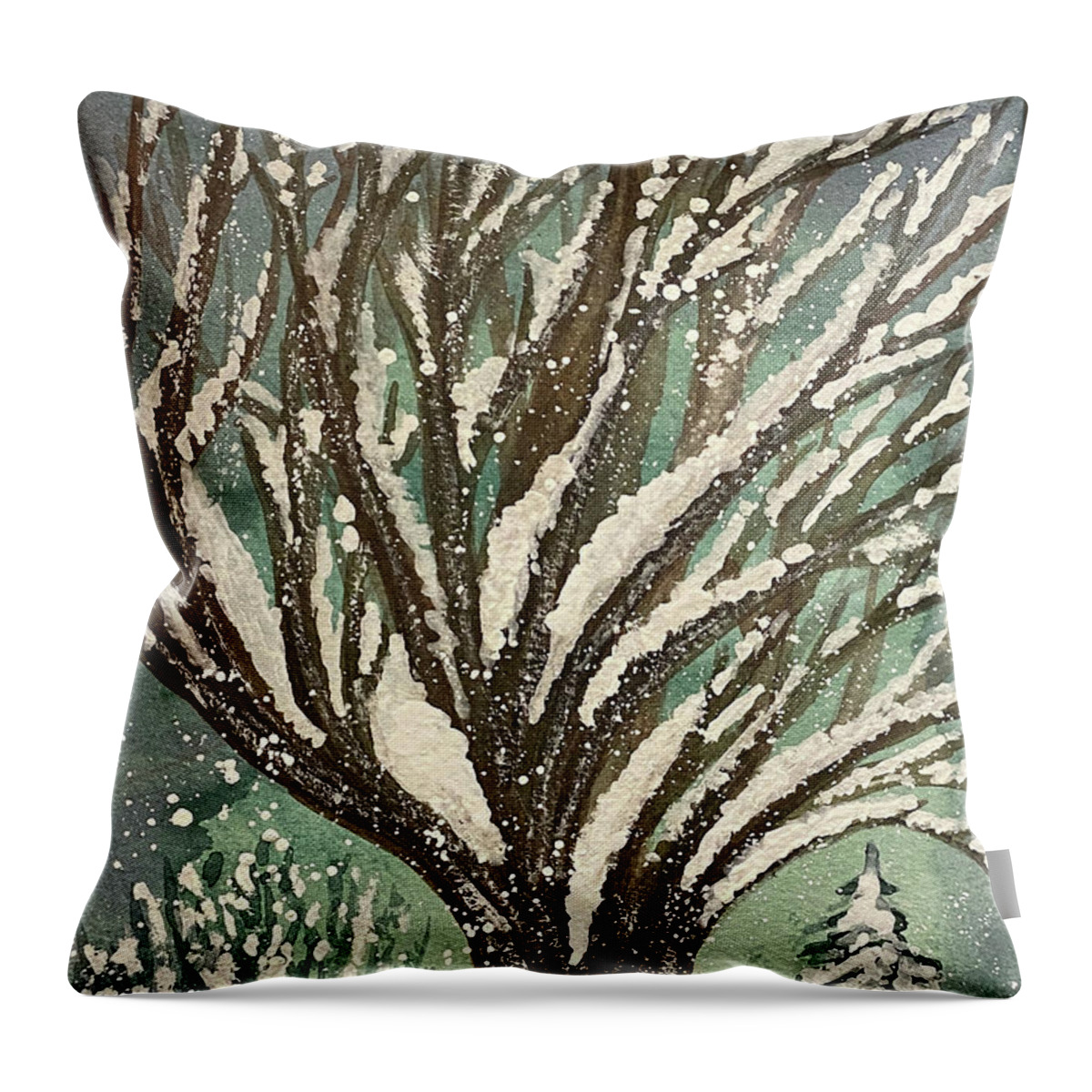 Snowy Yard Throw Pillow featuring the painting Snowy yard by Lisa Neuman