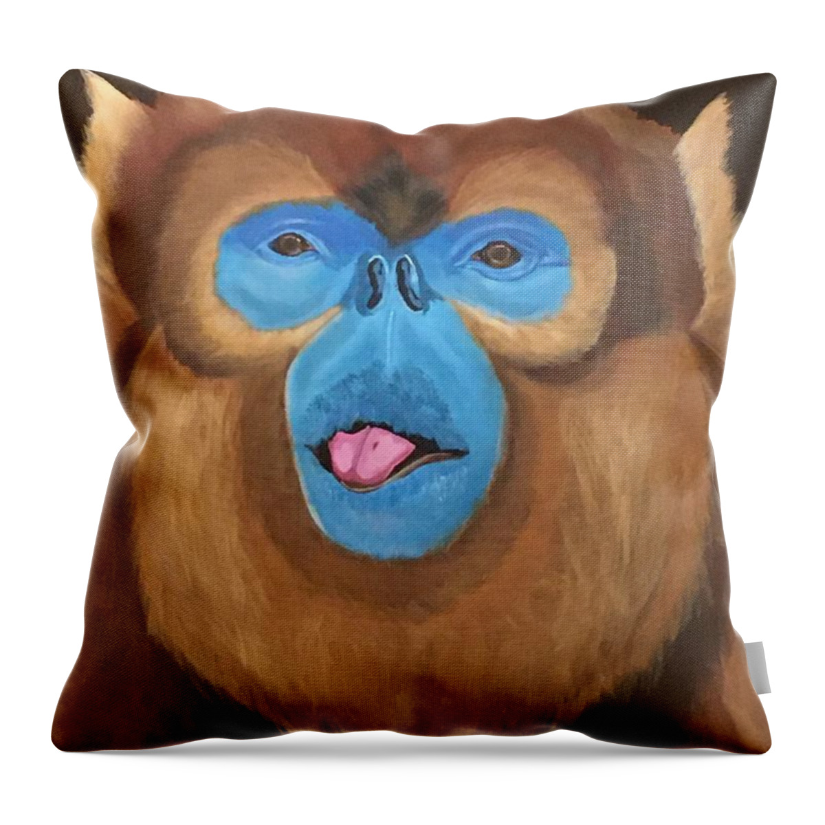 Throw Pillow featuring the painting Snub Nose Monkey-Back at You by Bill Manson