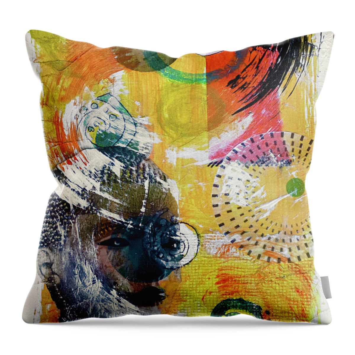 Abstract Throw Pillow featuring the mixed media Something About Round Things by Jessica Levant