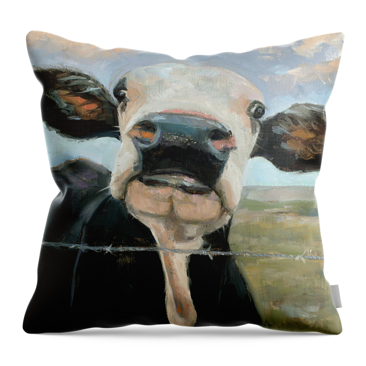 Cow Throw Pillow featuring the painting Something in the way she Moos by Billie Colson