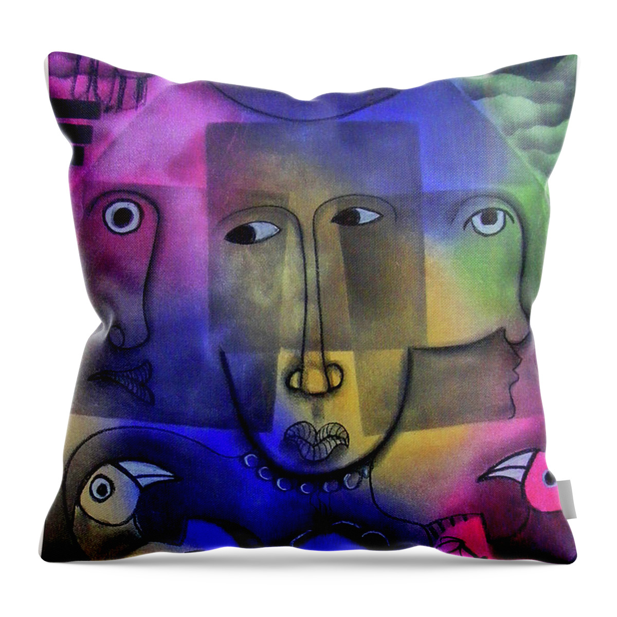 Abstract Throw Pillow featuring the painting Song Of Songs by Winston Saoli 1950-1995