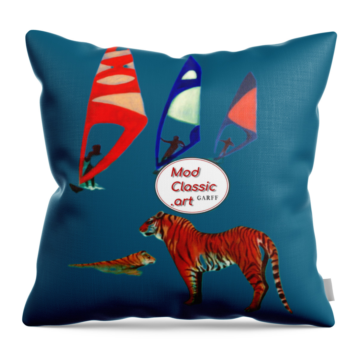 Tigers Throw Pillow featuring the painting Sons of Sun Tigers ModClassic Art by Enrico Garff