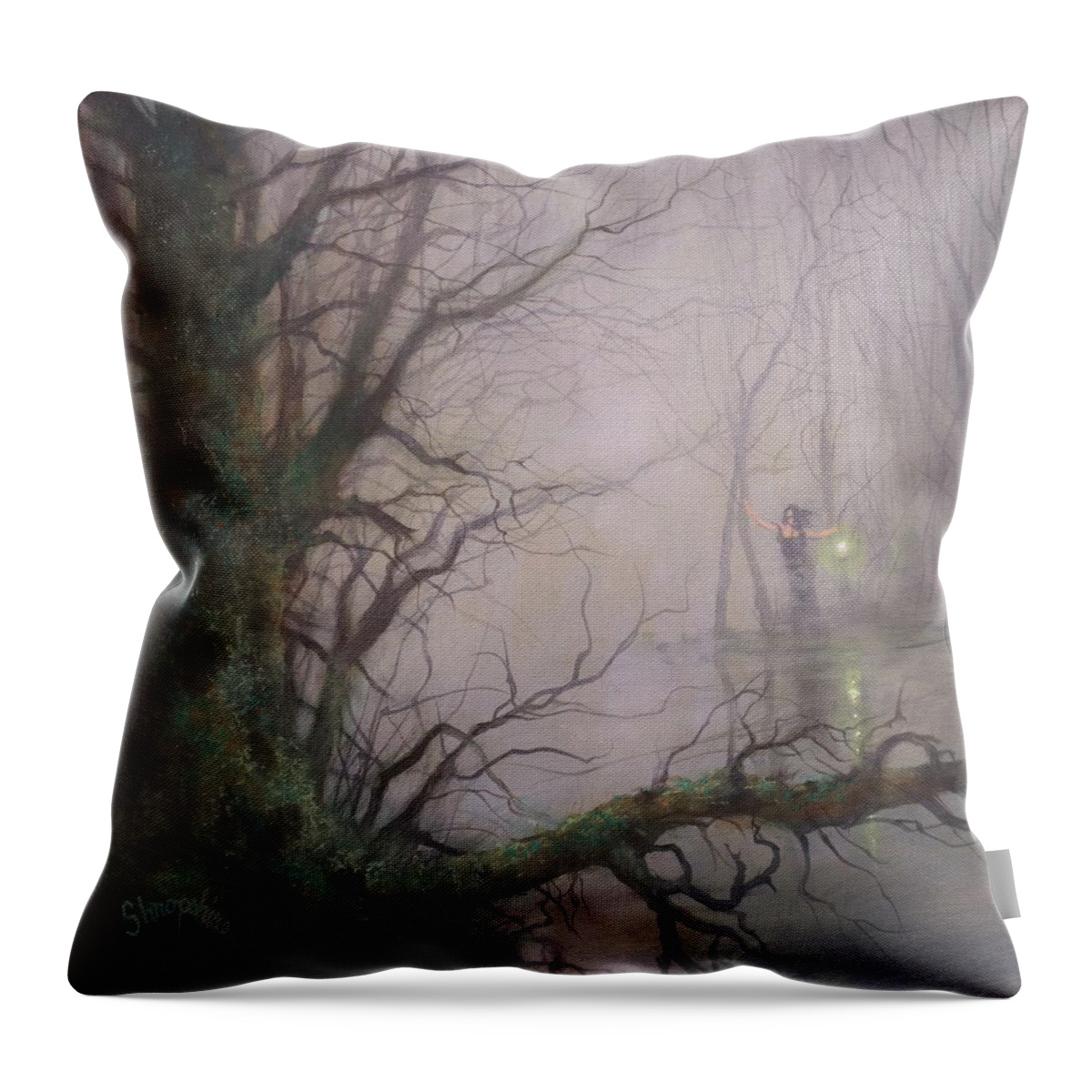 Halloween Throw Pillow featuring the painting Sorceress by Tom Shropshire