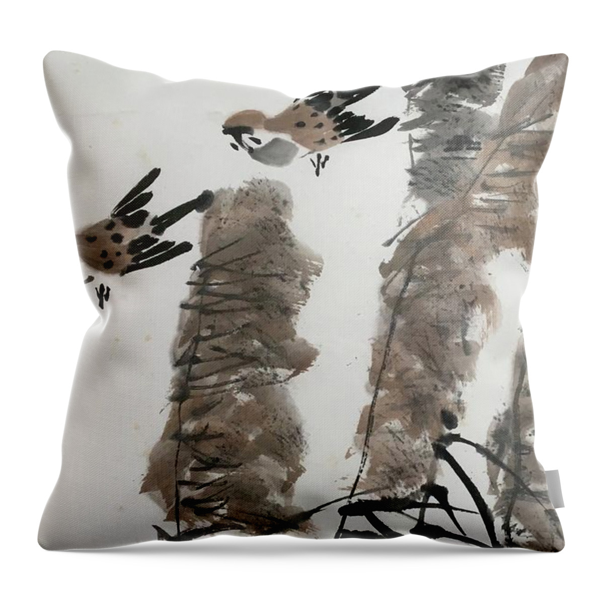 Bird Throw Pillow featuring the painting Spring News by Carmen Lam