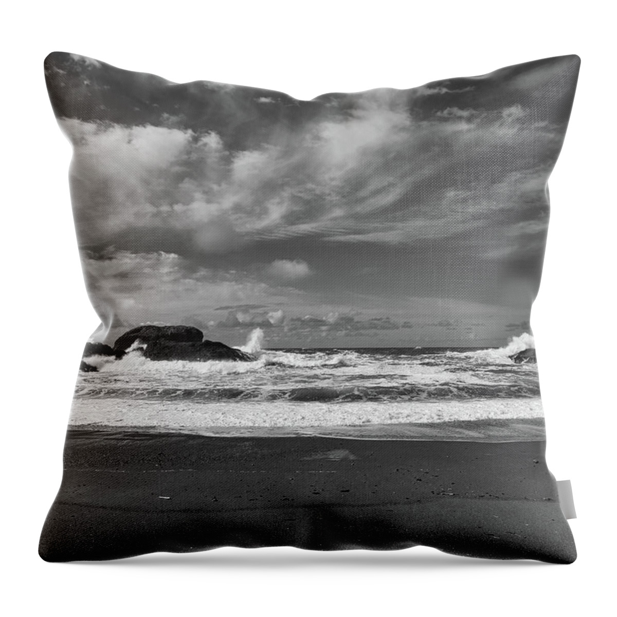 Landscape Throw Pillow featuring the photograph South Beach Vista Black and White by Allan Van Gasbeck
