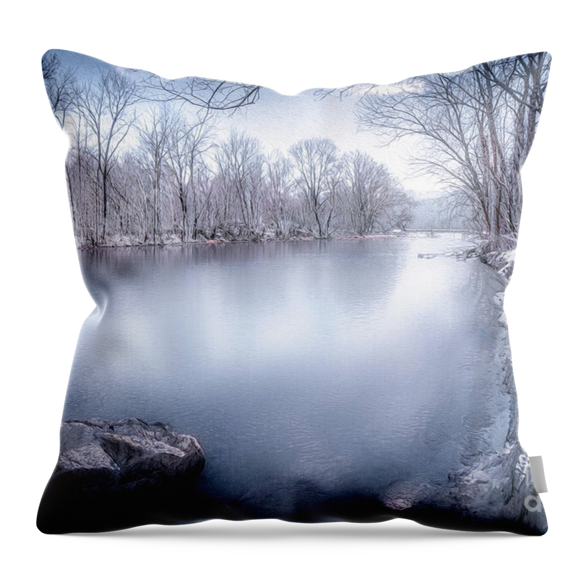 Snow Throw Pillow featuring the photograph South Holston in Winter by Shelia Hunt