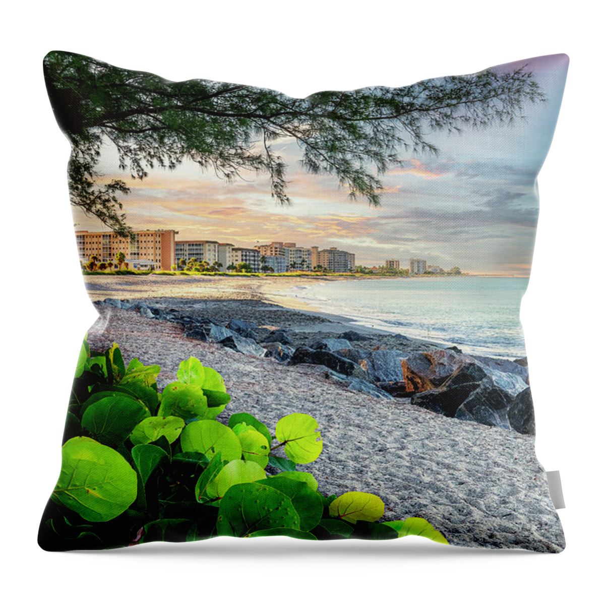 Beach Throw Pillow featuring the photograph South Jetty Morning Stroll To Beach by Rudy Wilms