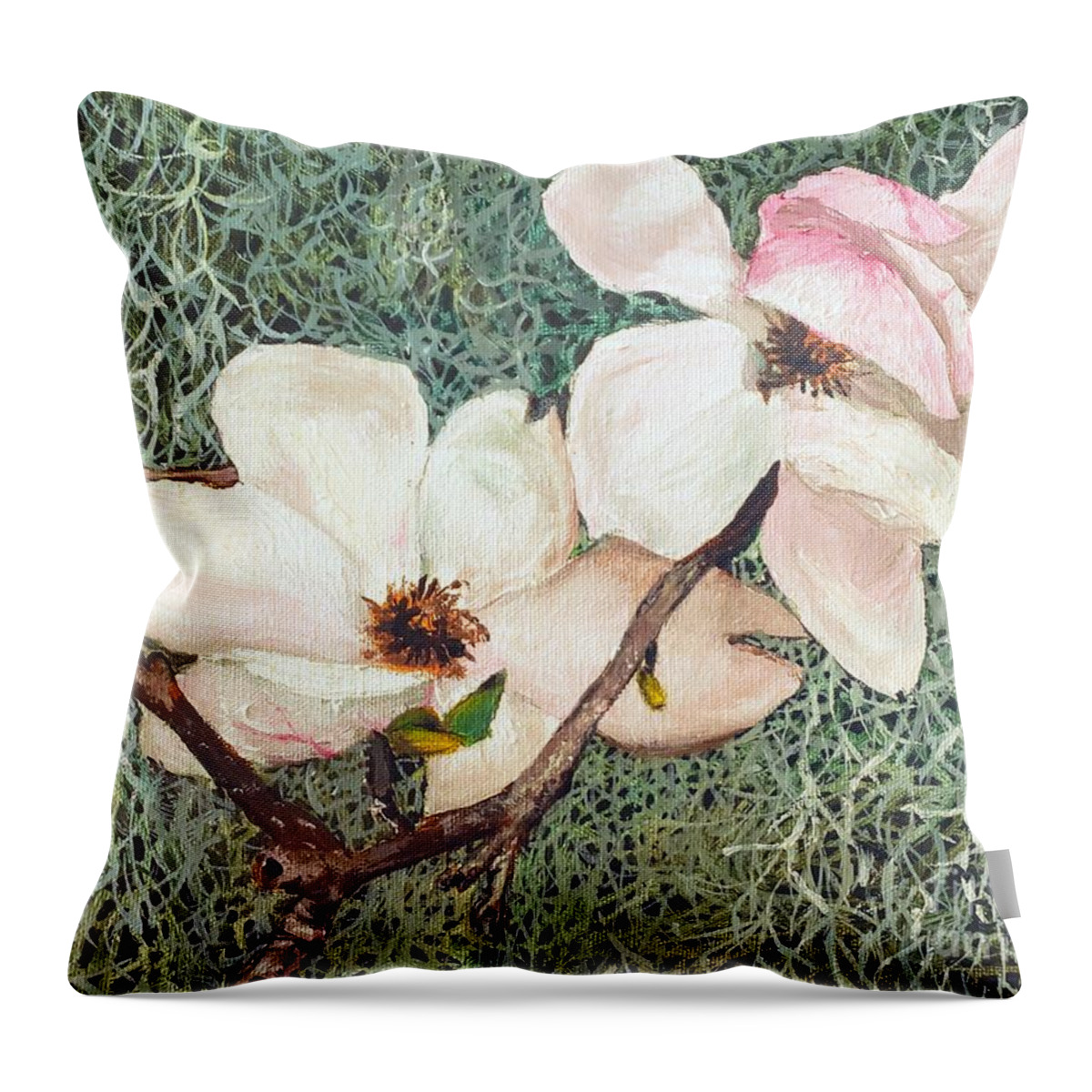 South Throw Pillow featuring the painting Southern Dogwood by Merana Cadorette
