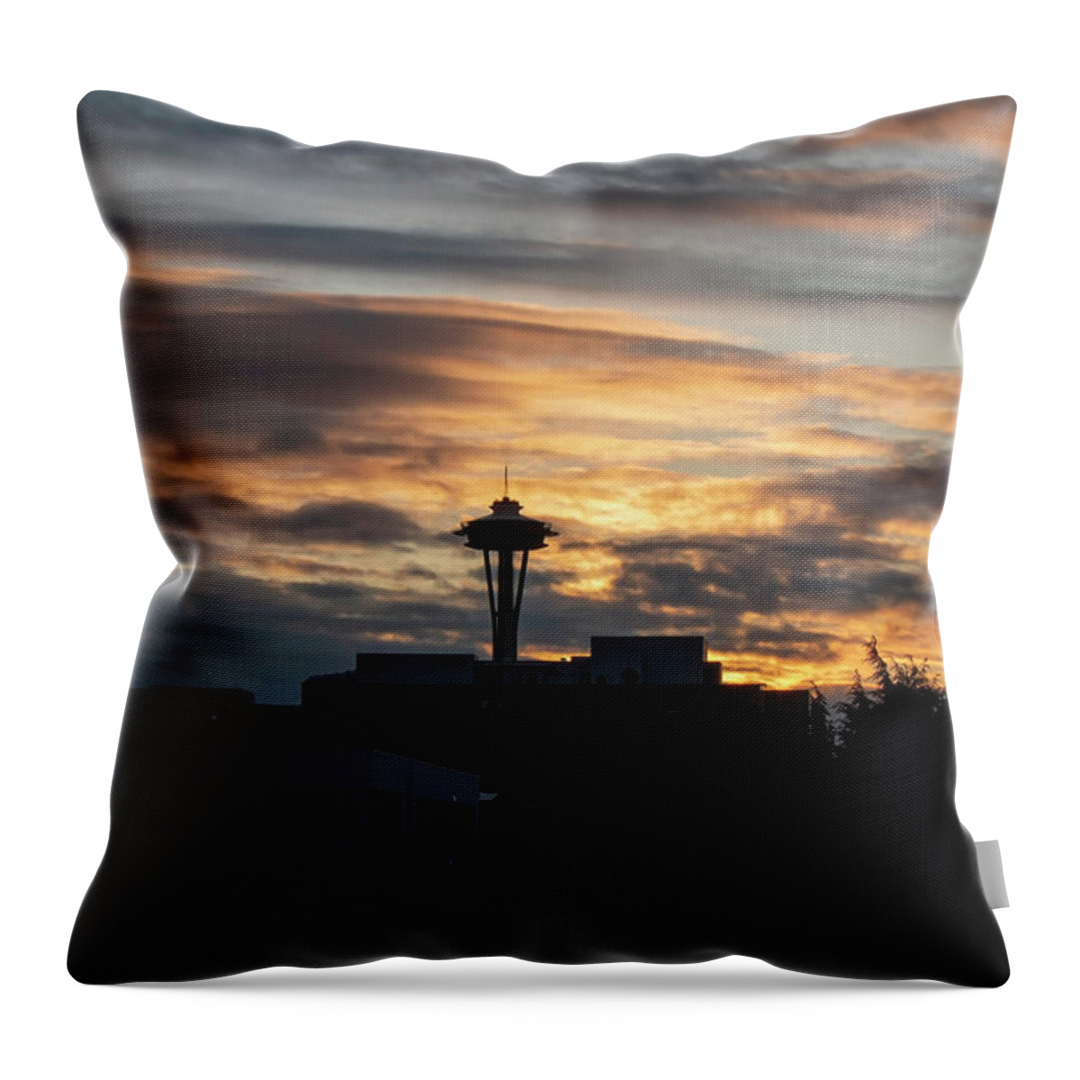 Sunset Throw Pillow featuring the photograph Space Needle Sunset by Cathy Anderson