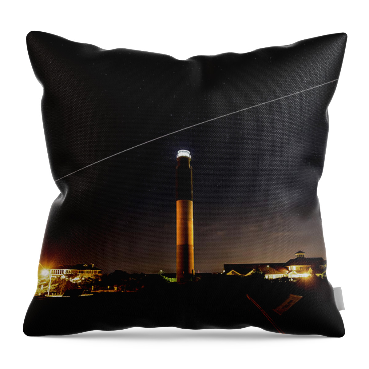 Caswell Beach Throw Pillow featuring the photograph Space Station at the Lighthouse by Nick Noble