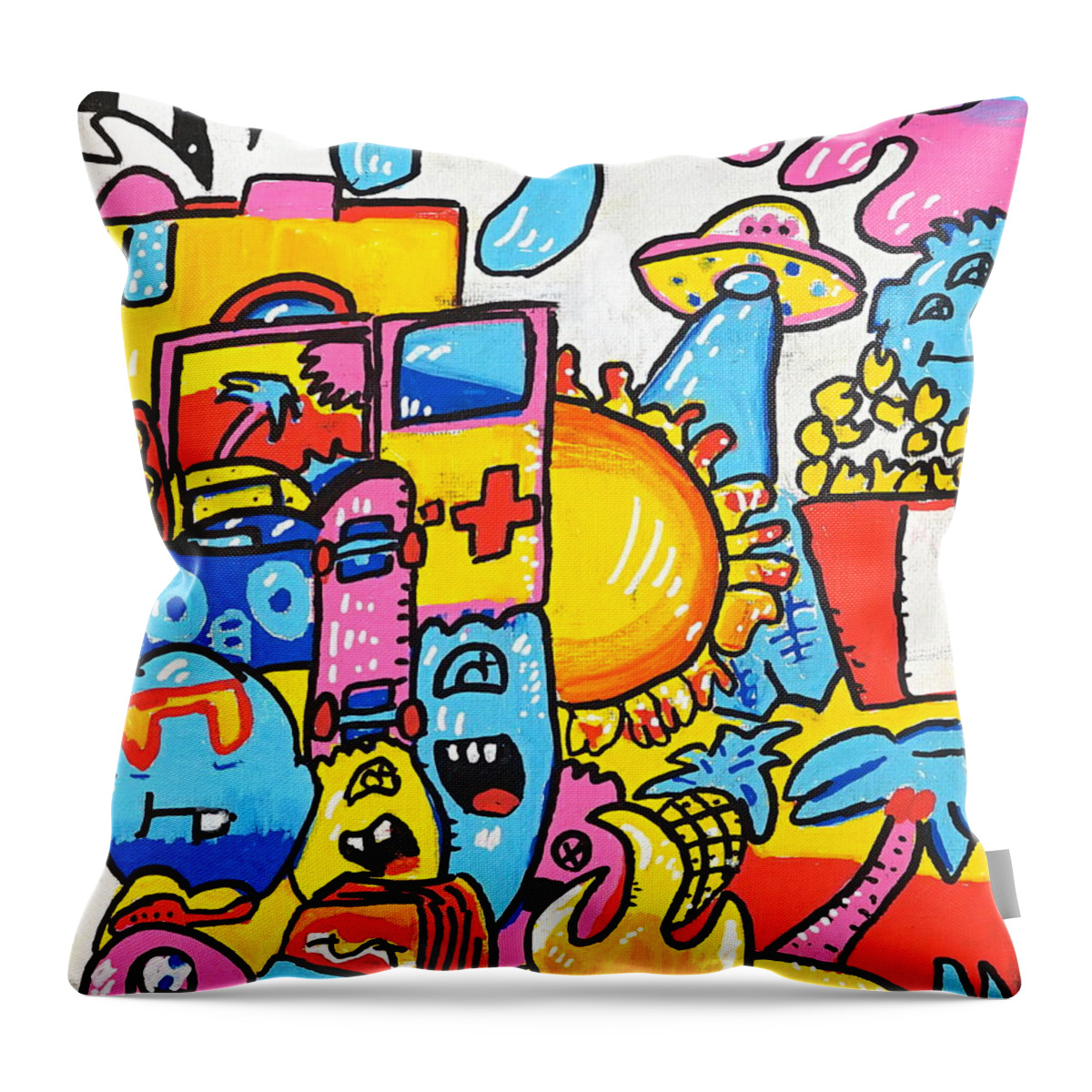 Character Throw Pillow featuring the drawing Spaceship by Guest Artist - Marco Bilgutay