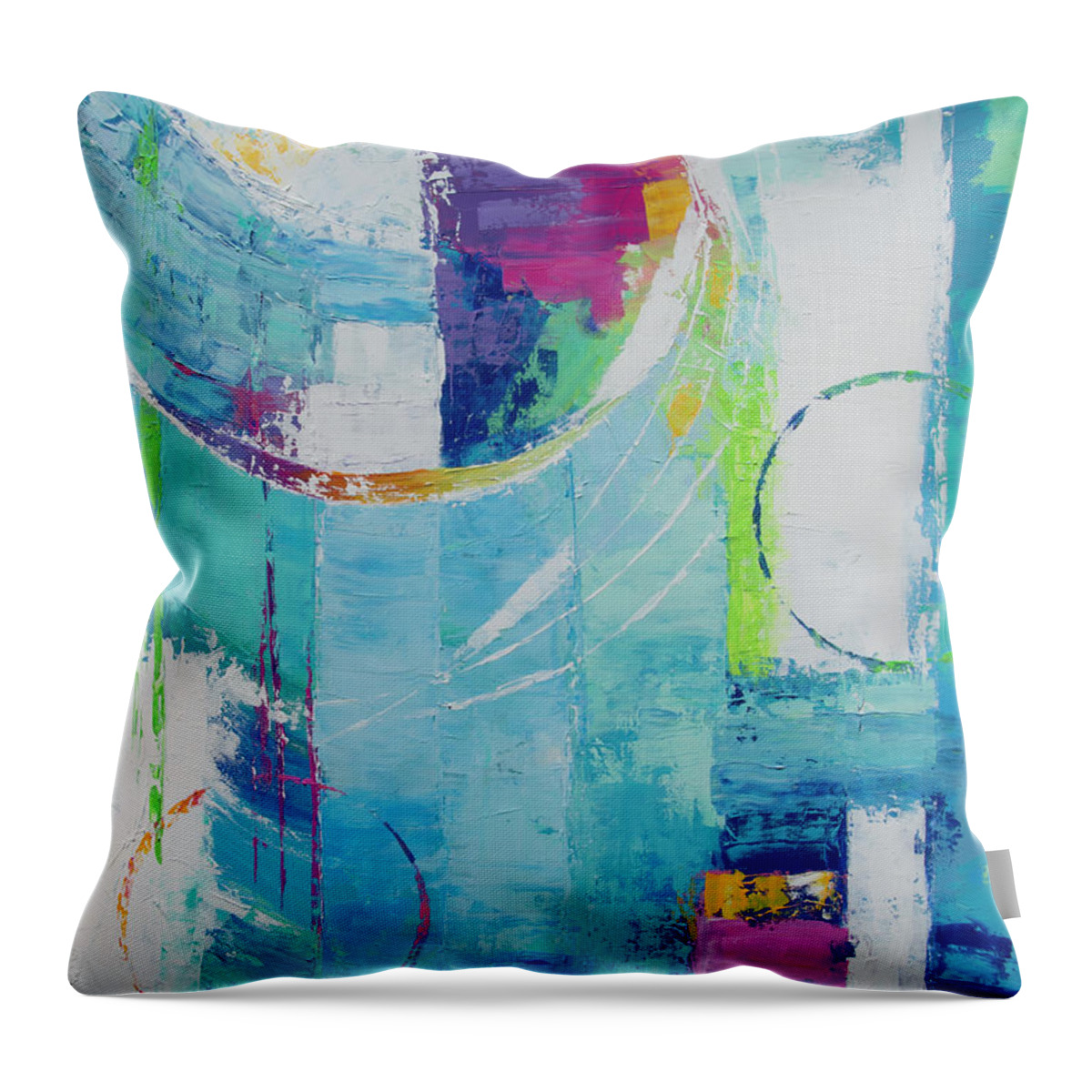 Colorful Throw Pillow featuring the painting Spinning Into Control by Linda Bailey