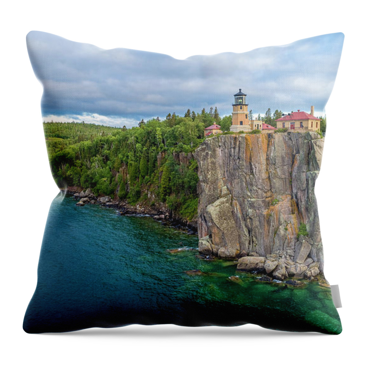 Split Rock Lighthouse Throw Pillow featuring the photograph Split Rock Lighthouse Aerial by Sebastian Musial