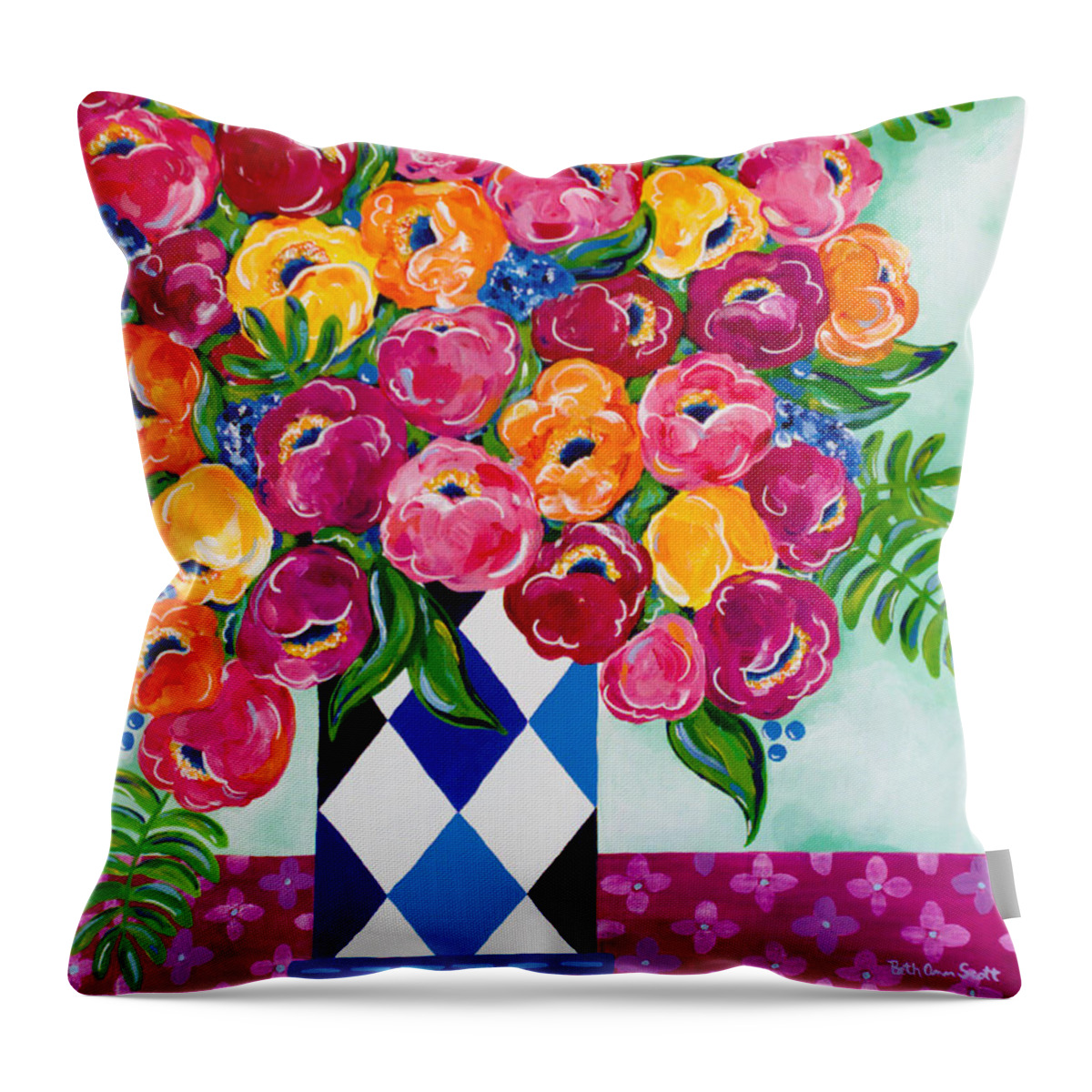 Flower Bouquet Throw Pillow featuring the painting Spring Blooms by Beth Ann Scott