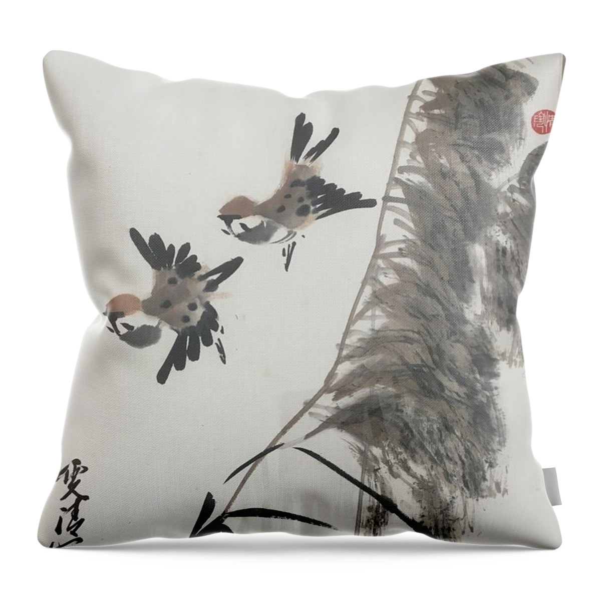 Bird Throw Pillow featuring the painting Spring Coming by Carmen Lam