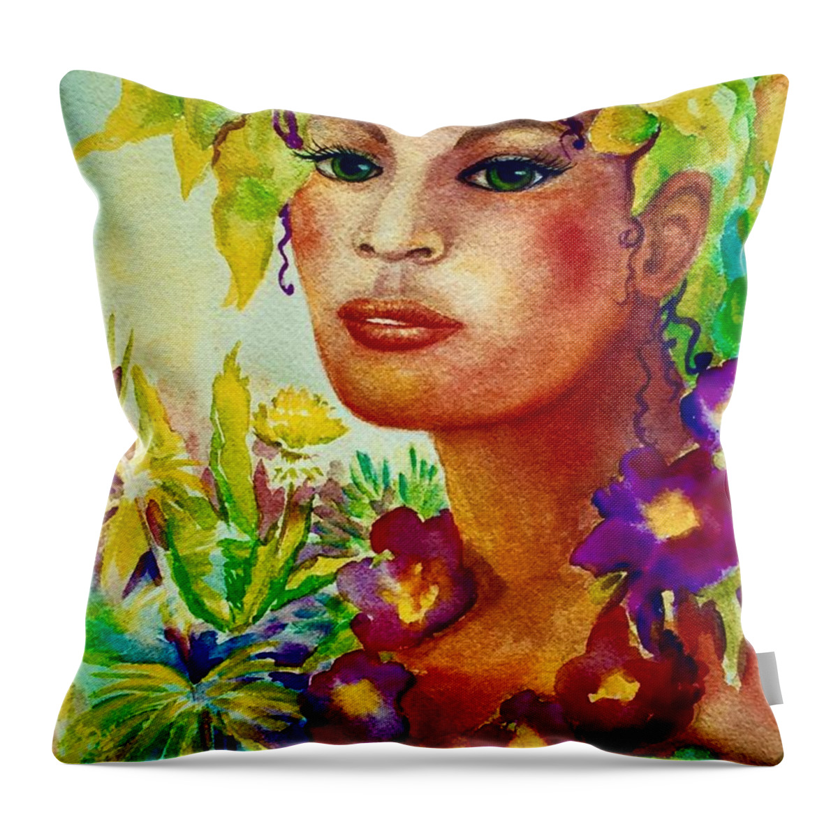 Goddess Series Throw Pillow featuring the painting Spring Goddess by Caroline Patrick