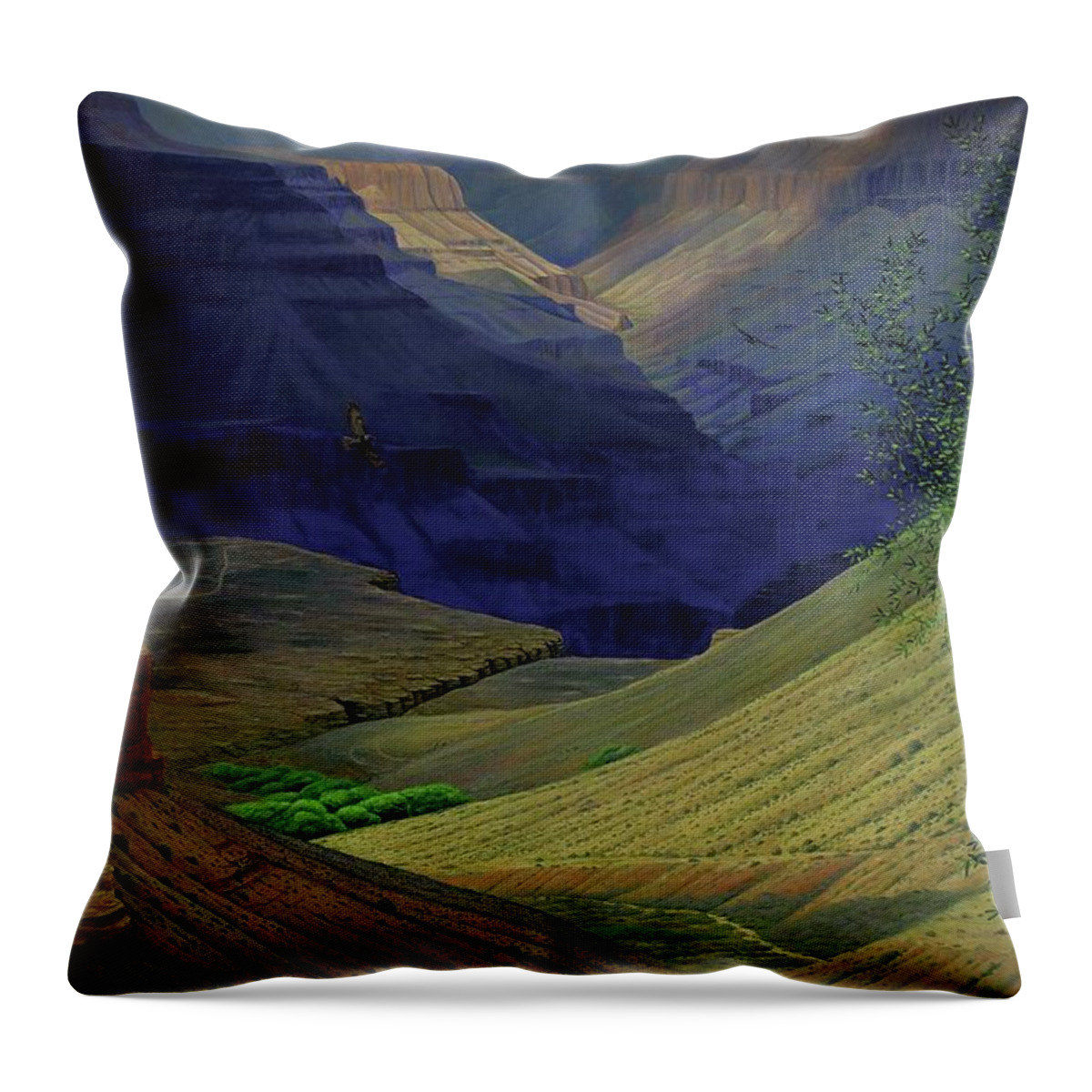 Kim Mcclinton Throw Pillow featuring the painting Spring Storm On Bright Angel Trail by Kim McClinton