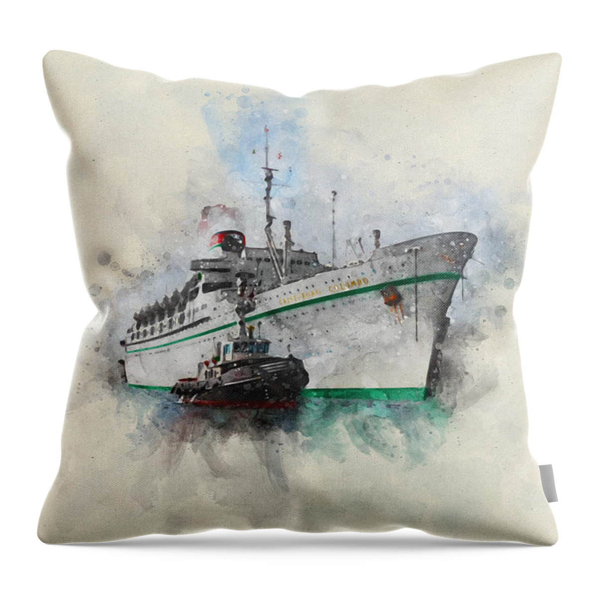 Steamer Throw Pillow featuring the digital art S.S. Cristoforo Colombo by Geir Rosset