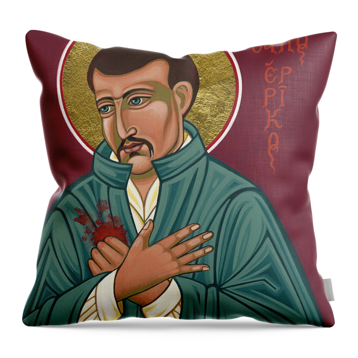 St Henry Walpole Throw Pillow featuring the painting St Henry Walpole, SJ 324 by William Hart McNichols