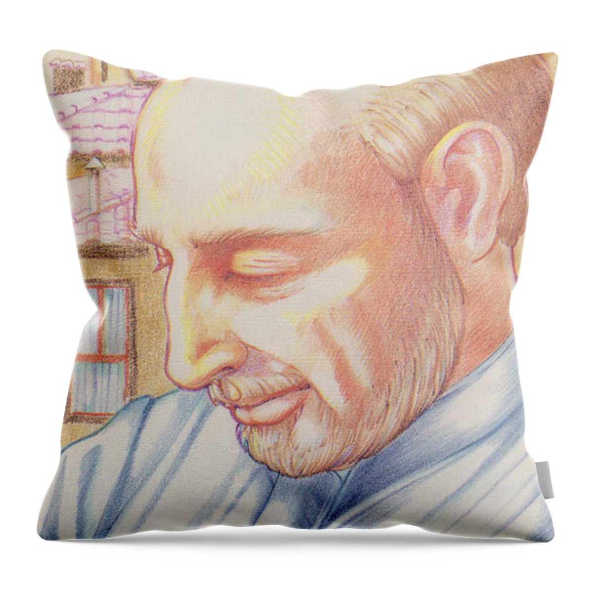 St. Ignatius Throw Pillow featuring the drawing St. Ignatius at Prayer in Rome by William Hart McNichols