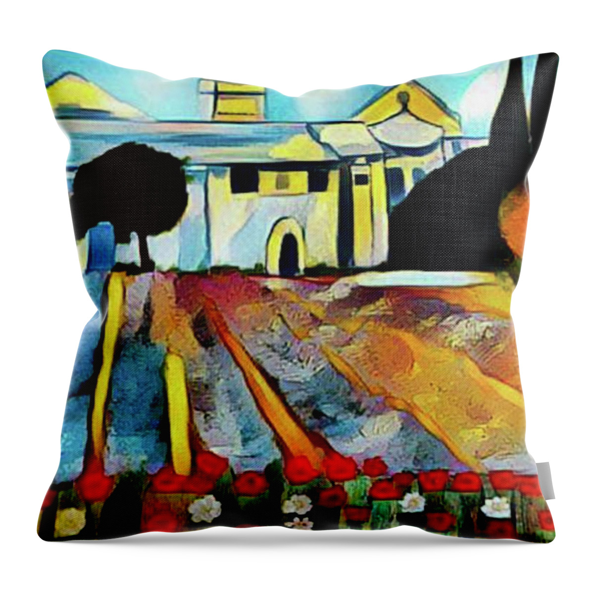 St Remy De Provence Throw Pillow featuring the mixed media St Paul de Mausole at St Remy de Provence by Rusty Gladdish