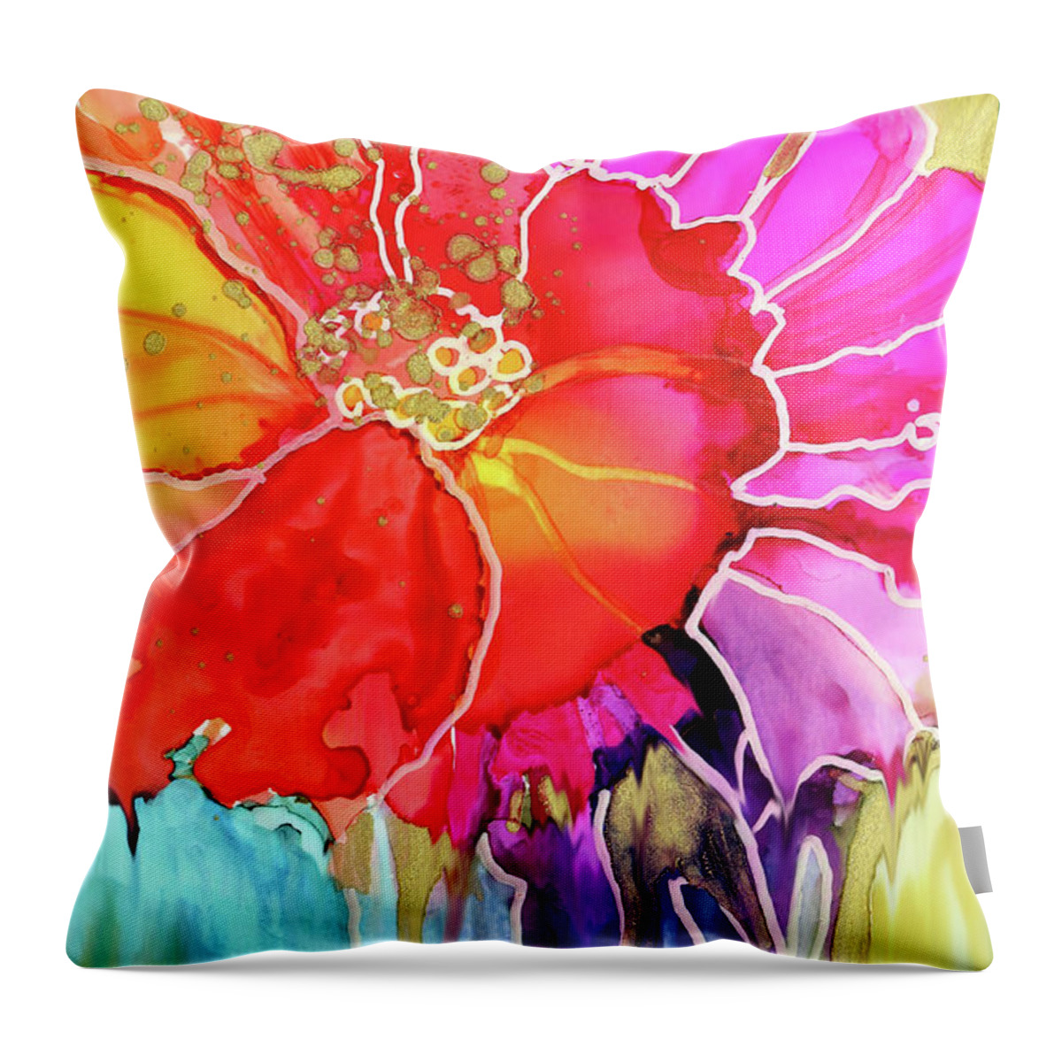  Throw Pillow featuring the painting Stained Glass Flower by Julie Tibus
