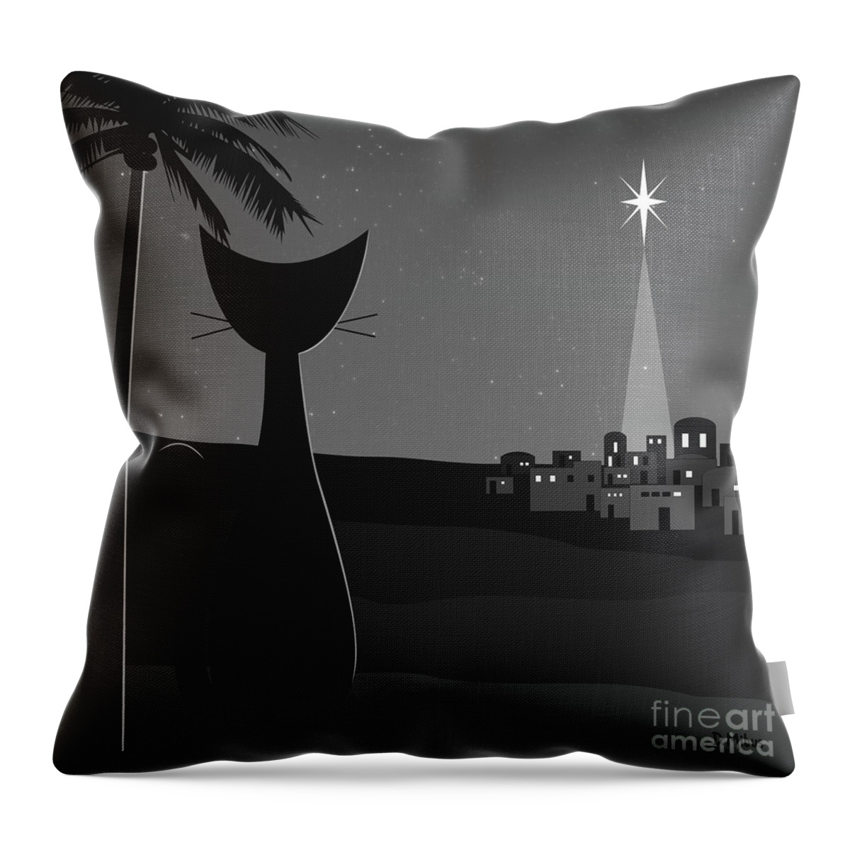 Star Throw Pillow featuring the digital art Star of Bethlehem Grayscale by Donna Mibus
