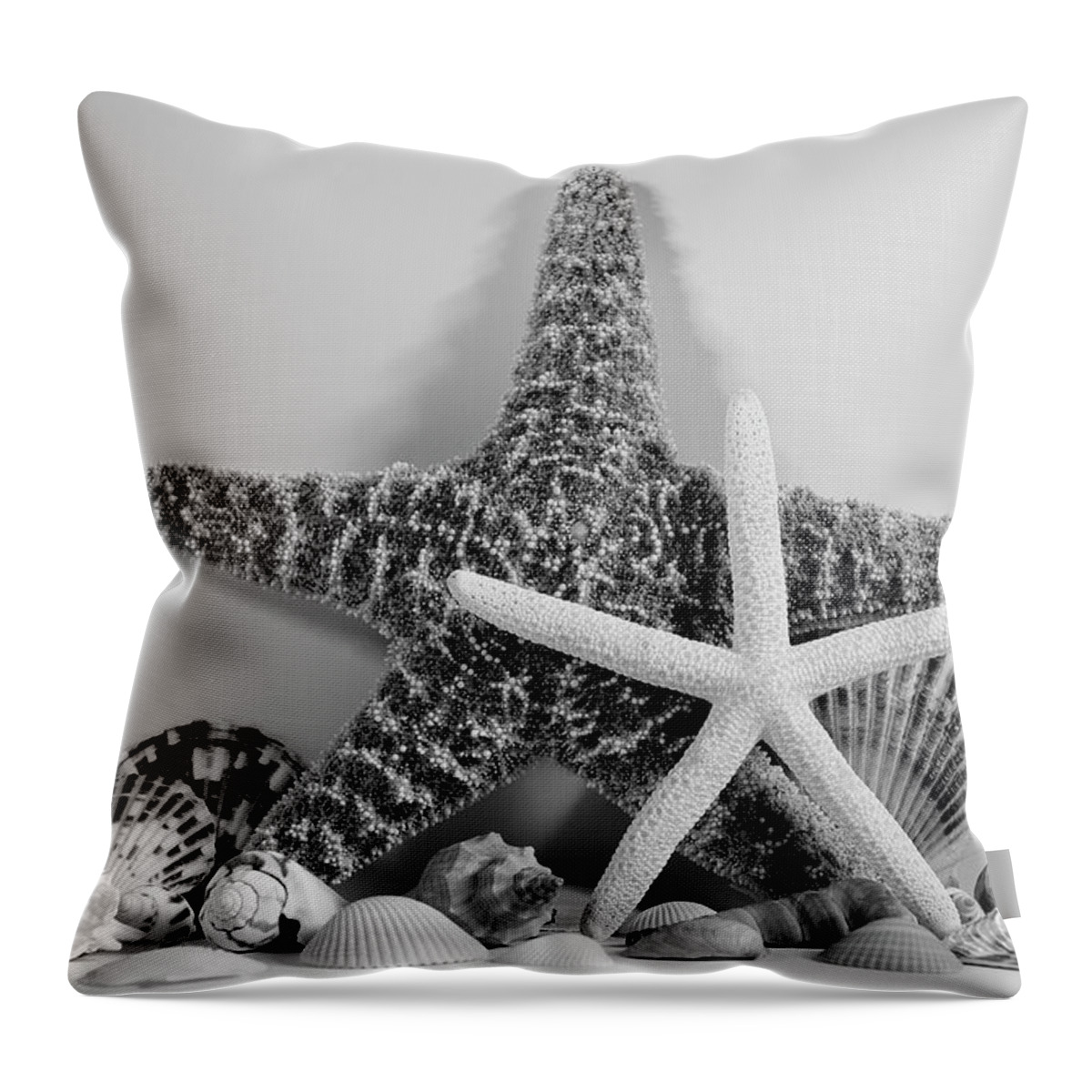 Starfish Throw Pillow featuring the photograph Starfishes and Seashells 3 by Angie Tirado