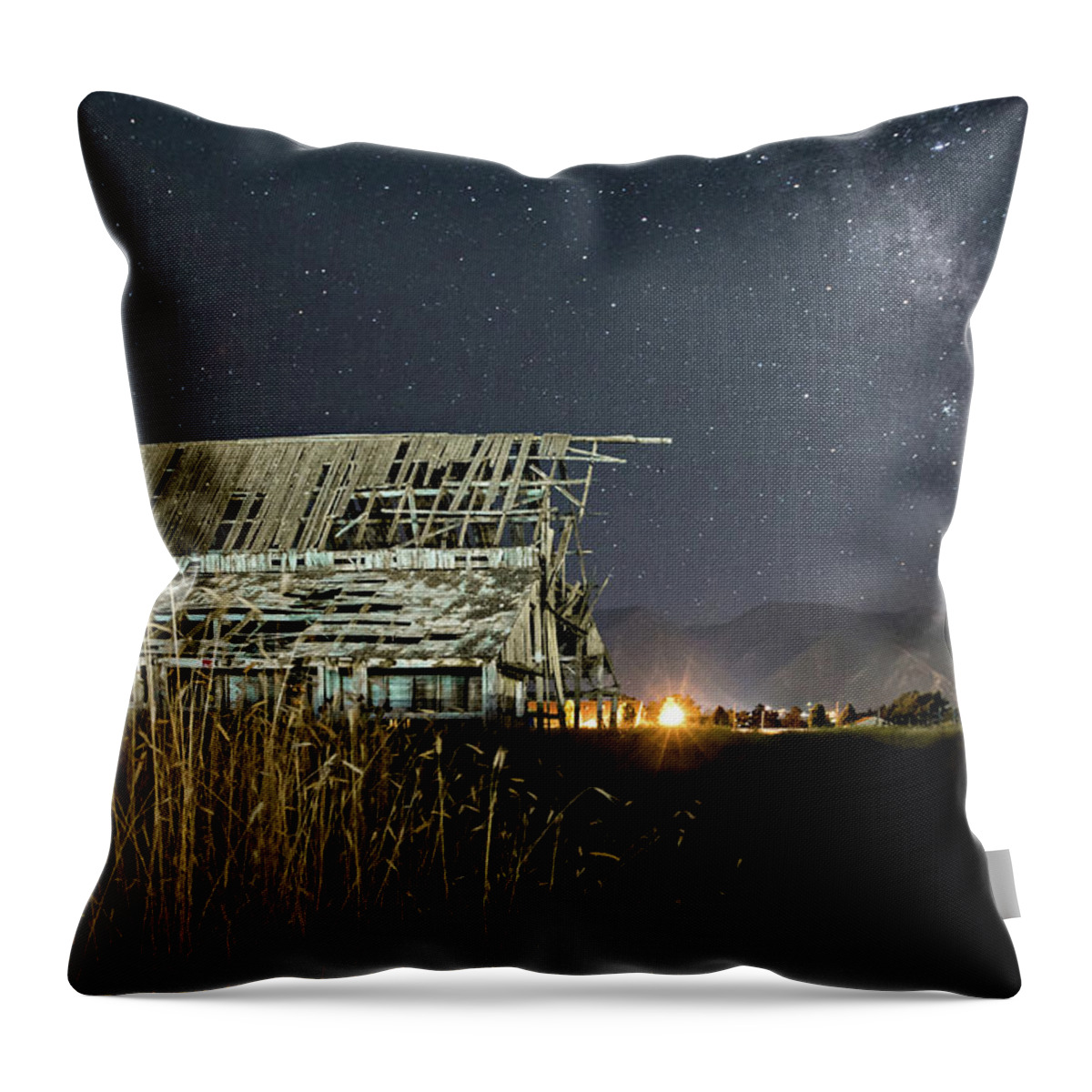 Barn Throw Pillow featuring the photograph Starry Barn by Wesley Aston